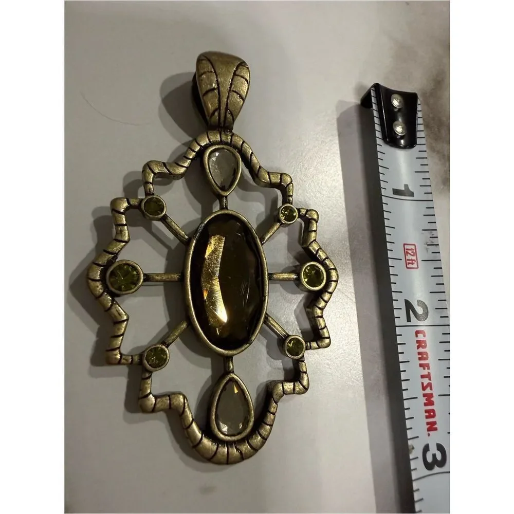 Vintage Gold Tone Statement Pendant Women Large Boho Gemstone Wide Bail